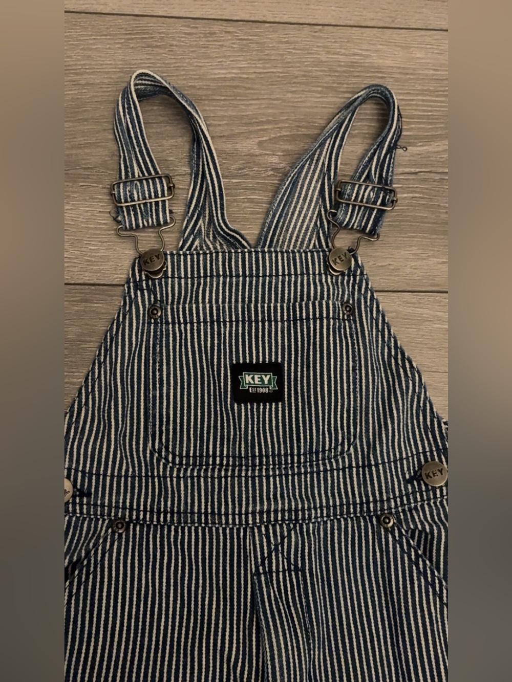 KEY Toddler Kids Size 4 Striped Blue/White Striped Coveralls Overalls Farm Bibs